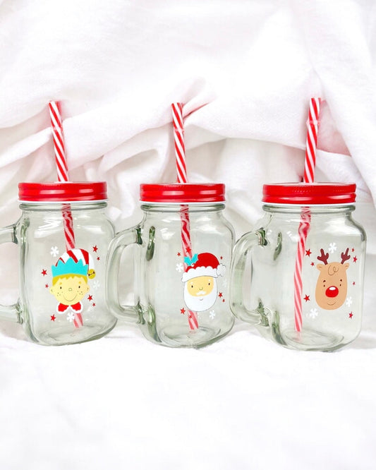 Personalised/Non Personalised Christmas Mason Jar With Straw & Filled With Sweets