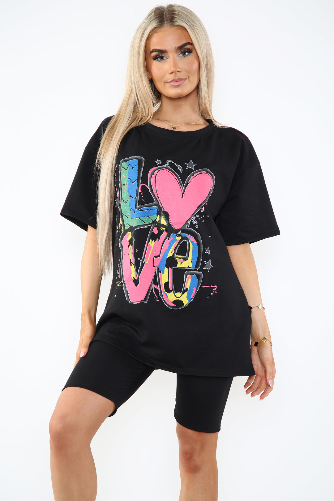 Multi Love Print Cycling Shorts Co-Ord