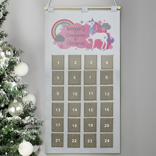 Personalised Christmas Unicorn Advent Calendar In Silver Grey