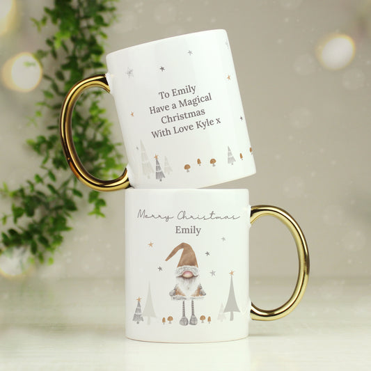 Personalised Christmas Gonk Gold Handed Mug