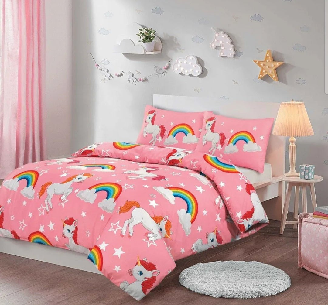 Unicorn Girls Printed Duvet Set - Pink Single