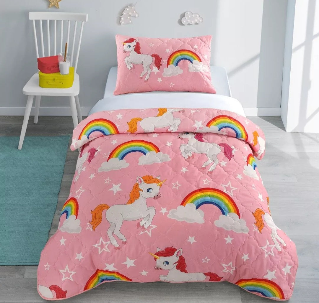 Unicorn Girls Printed Duvet Set - Pink Single