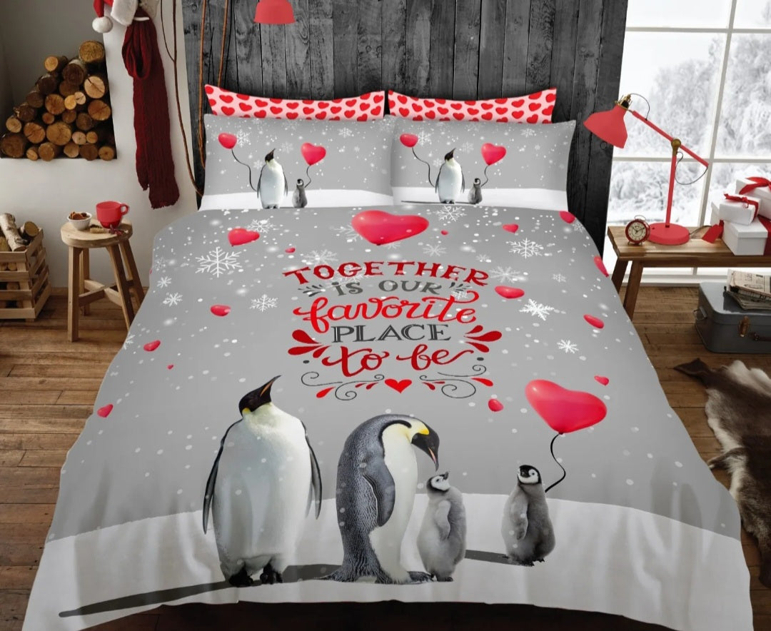 Christmas Penquin Together Duvet Set, Double