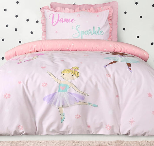 Dancing Ballerinas Blush Pink Reversible Duvet Cover Set, Single