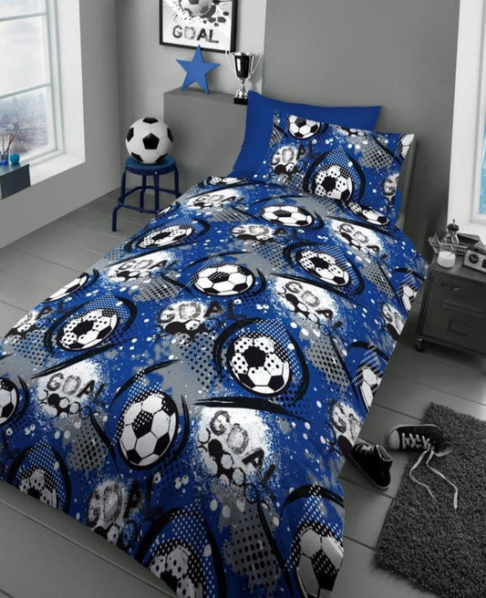 Kids Football Goal Blue Duvet Cover Set, Single