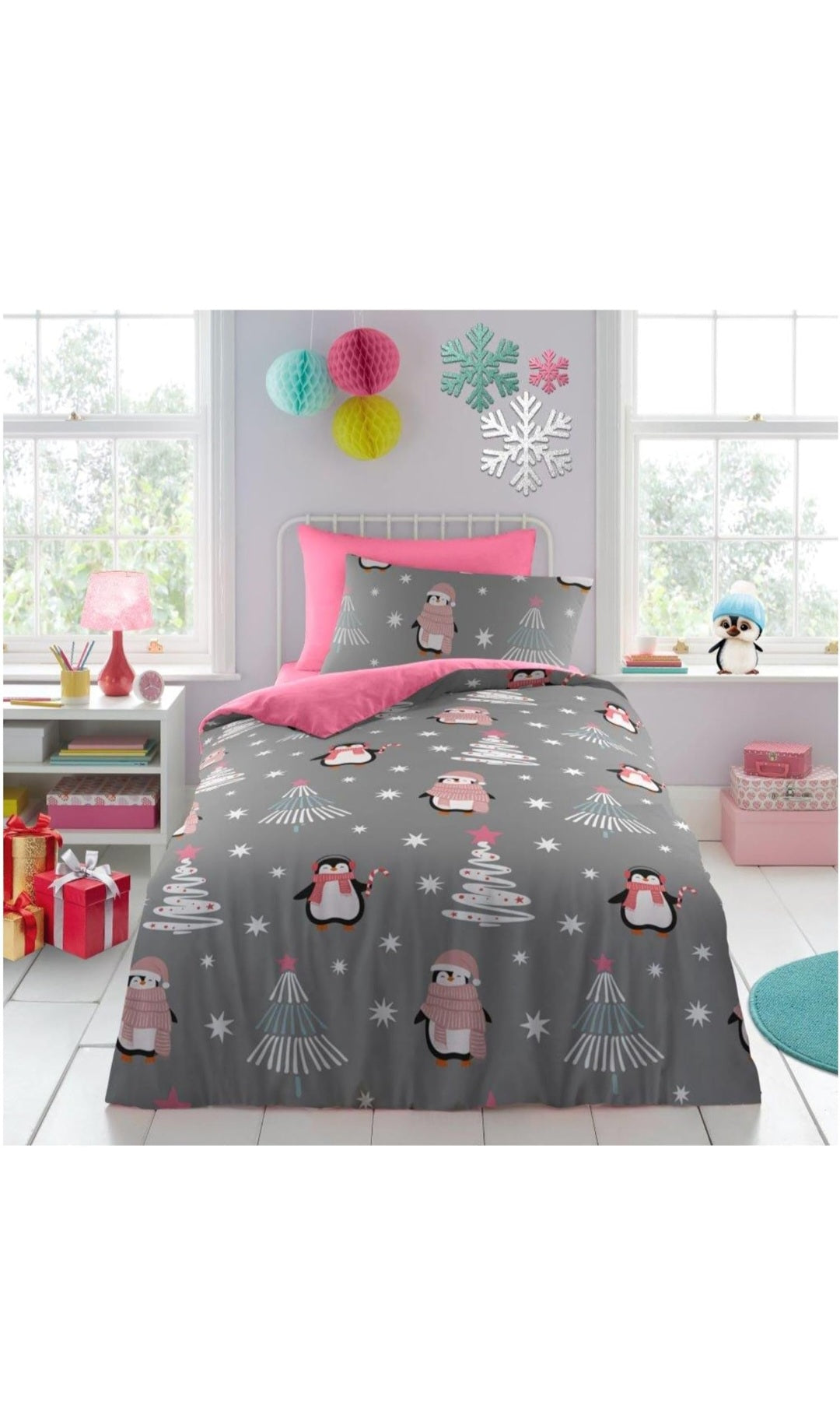 Xmas Snowy Penguin Duvet Cover Set, Single