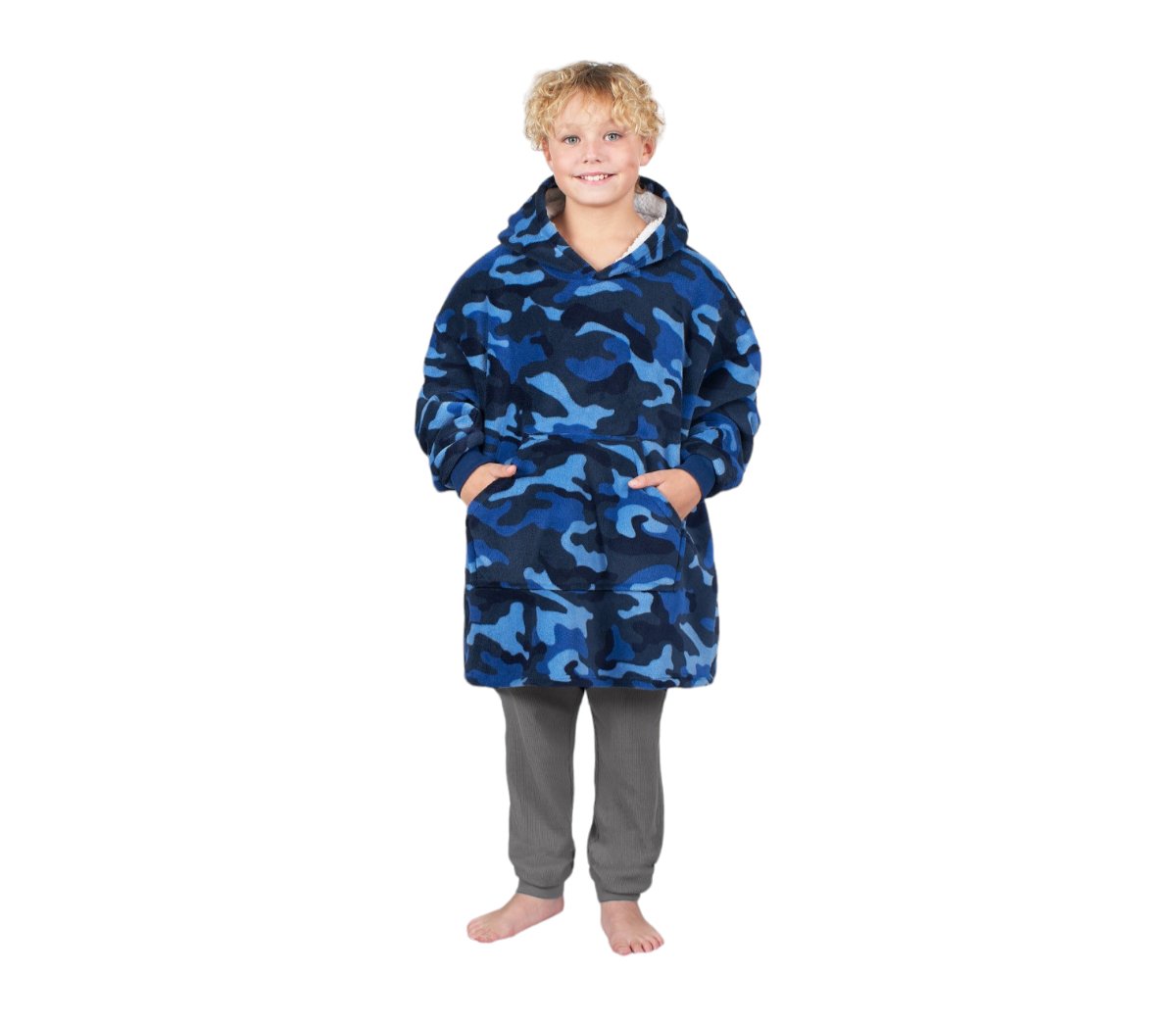 Blue Camo Print Hoodied Fleece - Elegant Casa