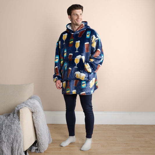 Adults Beer Pint Print Hoodie Blanket