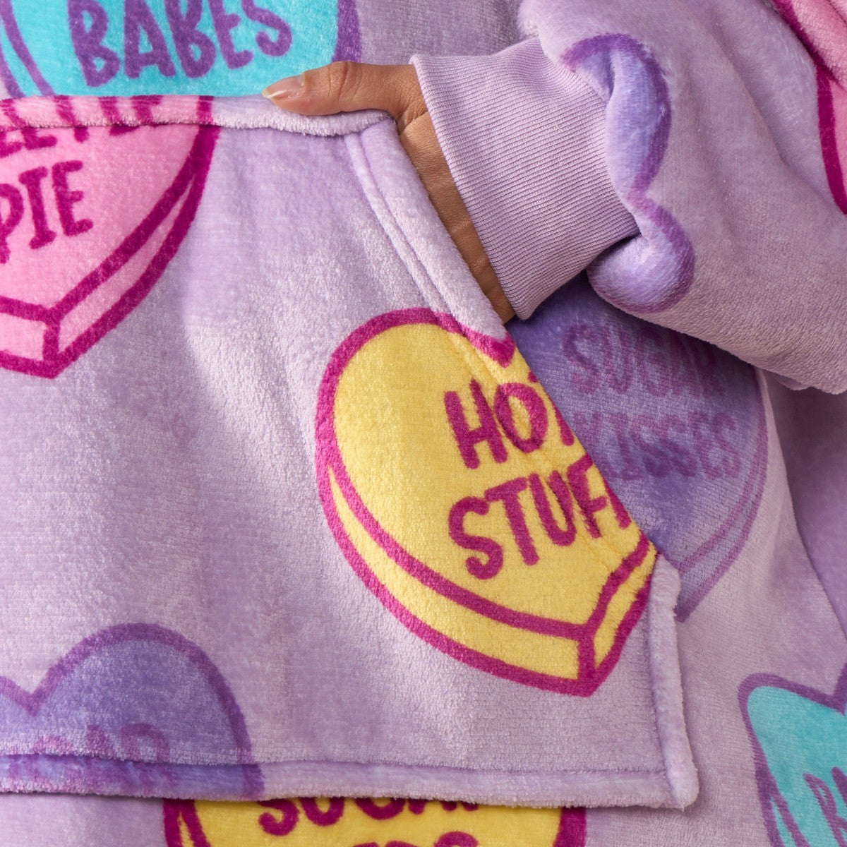 Adults Slogan Candy Hearts Hoodie Blanket