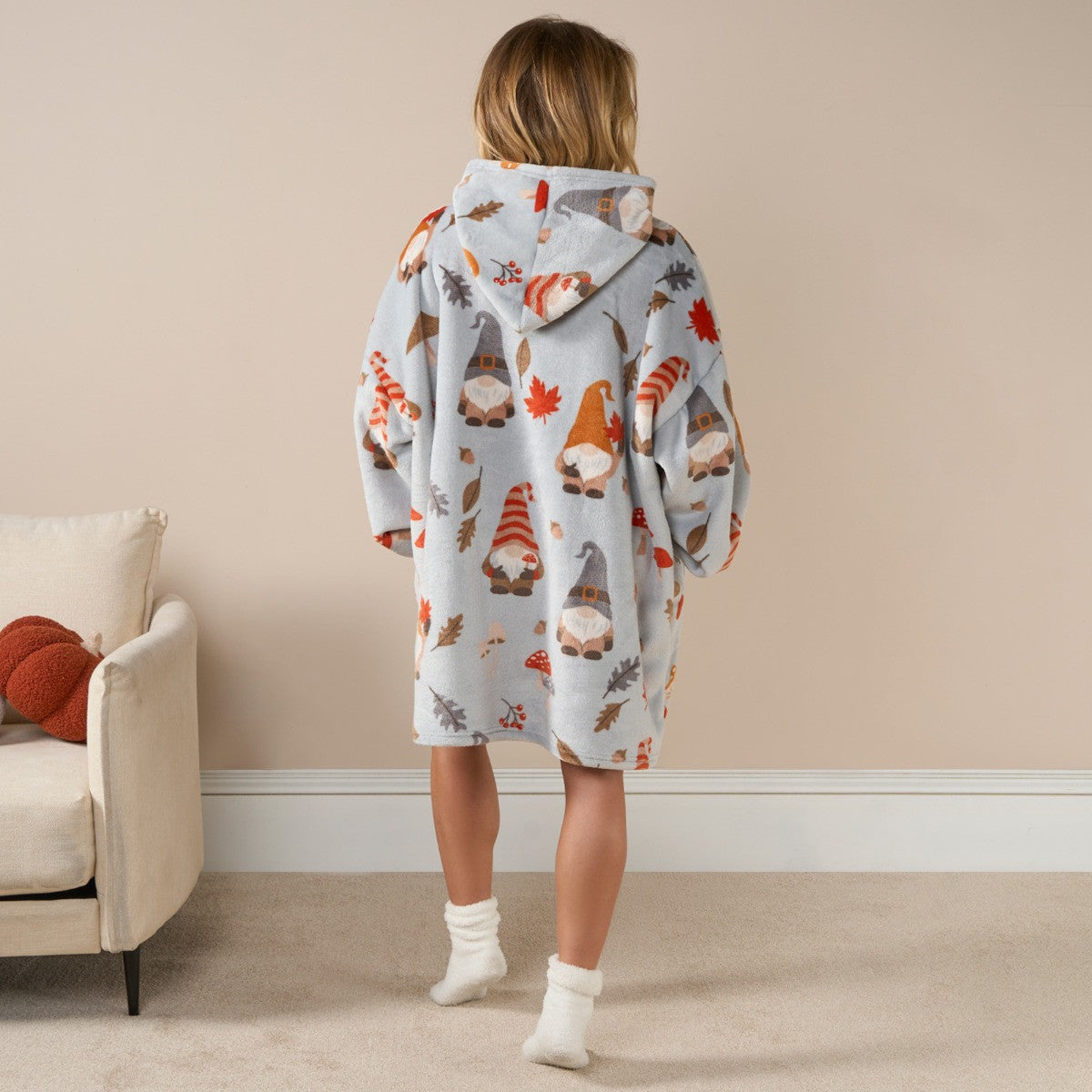 Ladies Autumn Gonk Print Hoodie Blanket