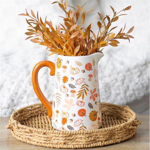 Autumn Leaves & Pumpkins Ceramic Flower Jug