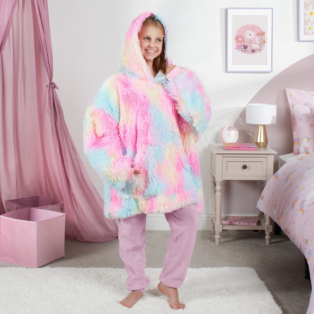 Fluffy Tie Dye Hoodie Blanket, Kids - Multi