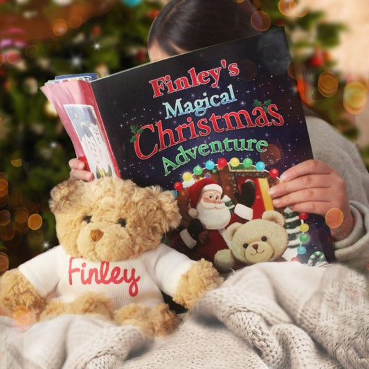 Personalised Magical Christmas Adventure Story Book and Personalised Bear