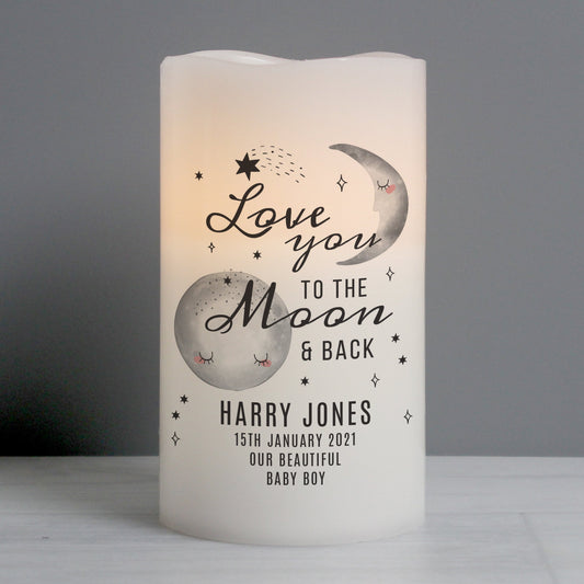 Personalised Baby To The Moon and Back LED Candle - Elegant Casa