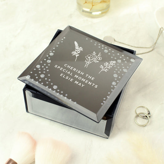 Personalised Floral Diamante Mirrored Trinket Box - Elegant Casa