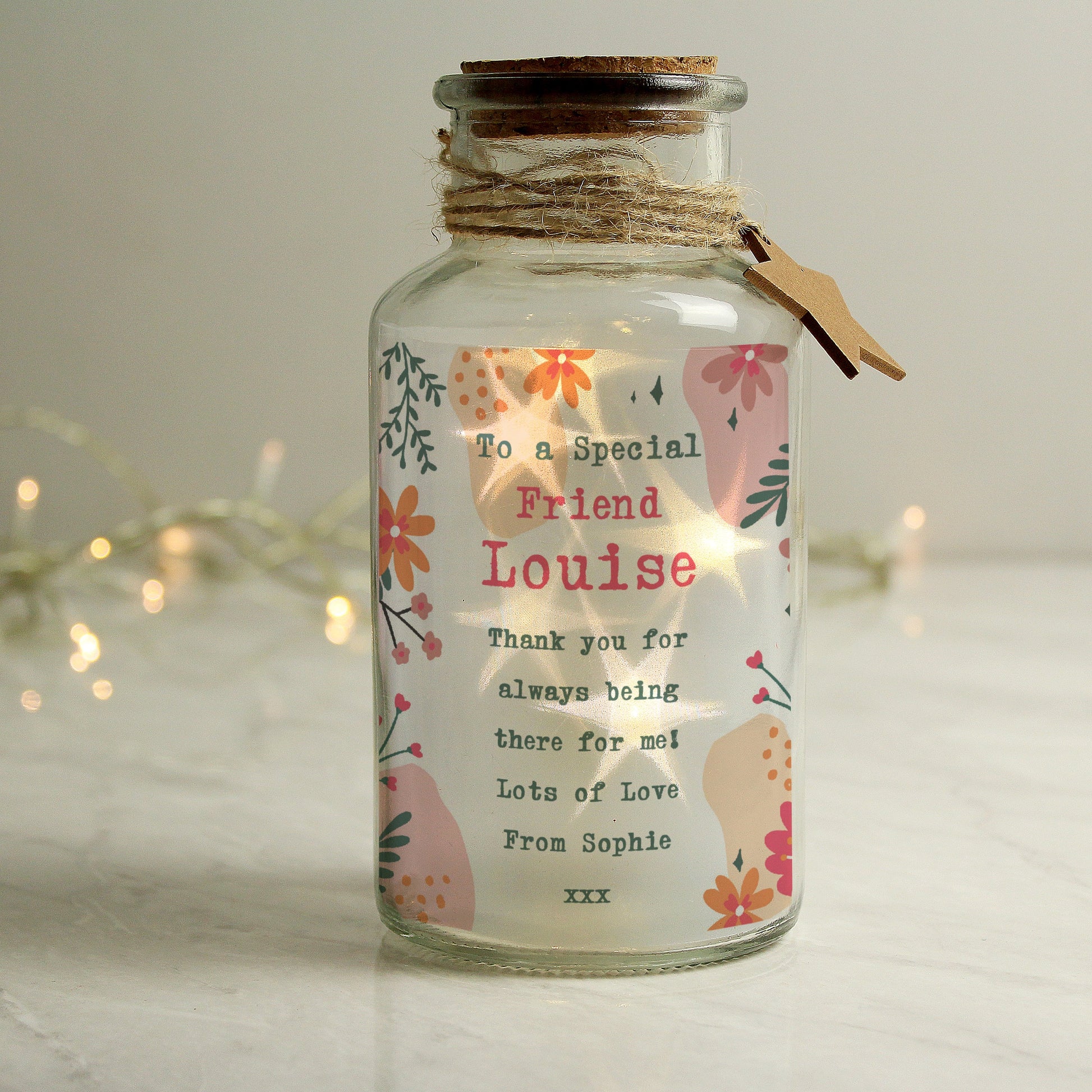 Personalised Floral LED Glass Jar - Elegant Casa