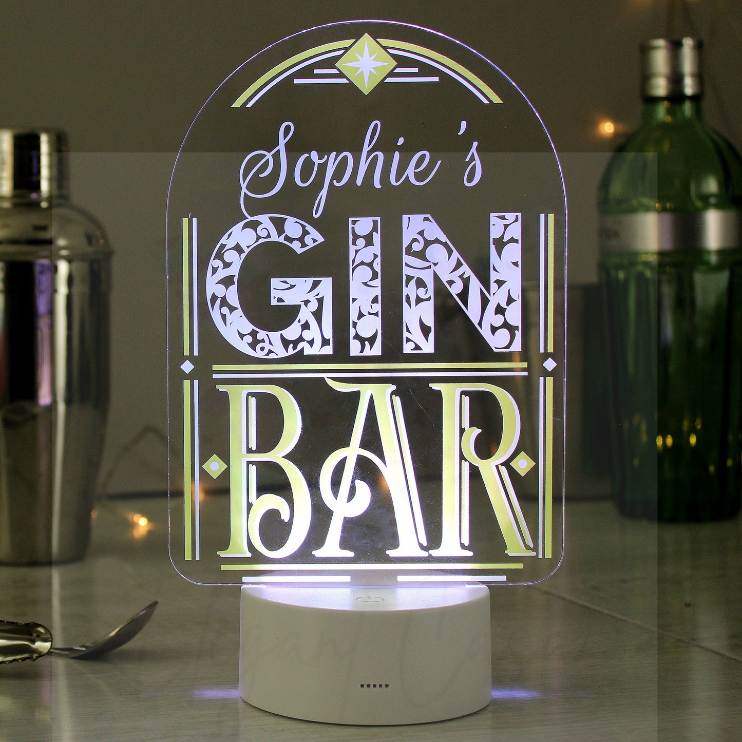 Personalised Gin Bar LED Colour Changing Night Light - Elegant Casa