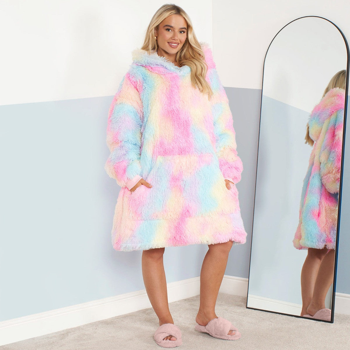 Sienna Fluffy Tie Dye Hoodie Blanket, Adults - Multi