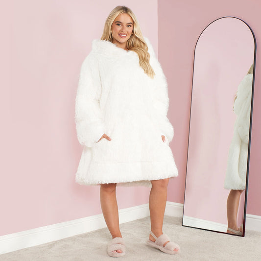 Fluffy Hoodie Blanket, Adults - White