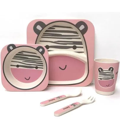 Children's 5 Piece Bamboo Zebra Dinner Set